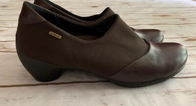 ECCO GORE-TEX LOW HEELS PUMPS BROWN STRETCH FABRIC LEATHER SIZE 37 6 6.5