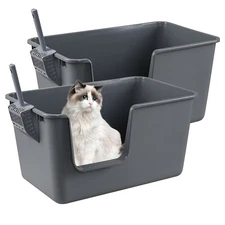 Idotry 2-Pack Extra Large Cat Litter Box with High Sides & Scoop, 12.72" Heigh