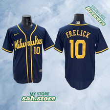 Milwaukee Brewers 10 Sal Frelick Navy Cool Base Men's Stitched Jersey