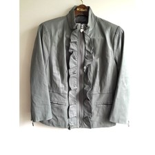 Chi By Falchi Leather Moto Jacket Classy City Preppy Slate Green Size L