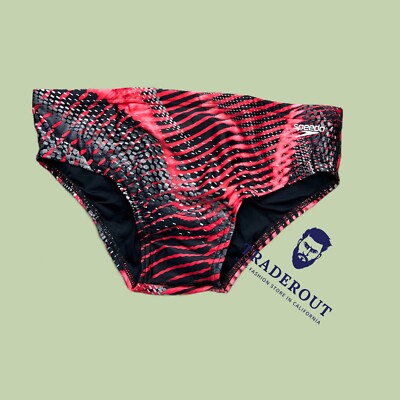 Speedo Men black red print swim Brief Swimwear size 34 36 38