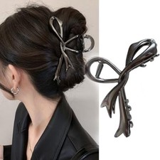 Bow Metal Hair Clips Claw, 1Pcs 4.52Inch Hair Claw Clips for Thin Black Ribbon