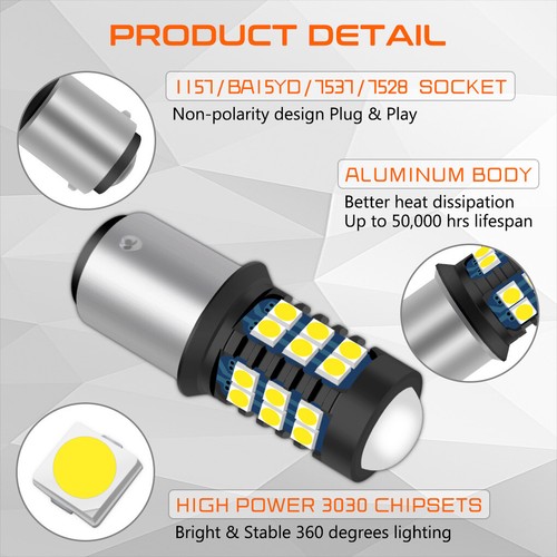 2X BAY15d 1157 LED Turn Signal Tail DRL Backup Light Bulbs Super Bright 3030 SMD - Picture 7 of 14