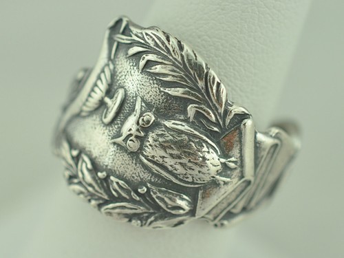 Solid 925 Sterling Silver Owl Scholar Adjustable Spoon Ring - Picture 2 of 9