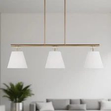 Crestgrove 3-Light Satin Brass 38" Wide Linear Chandelier w/ White Linen Shades