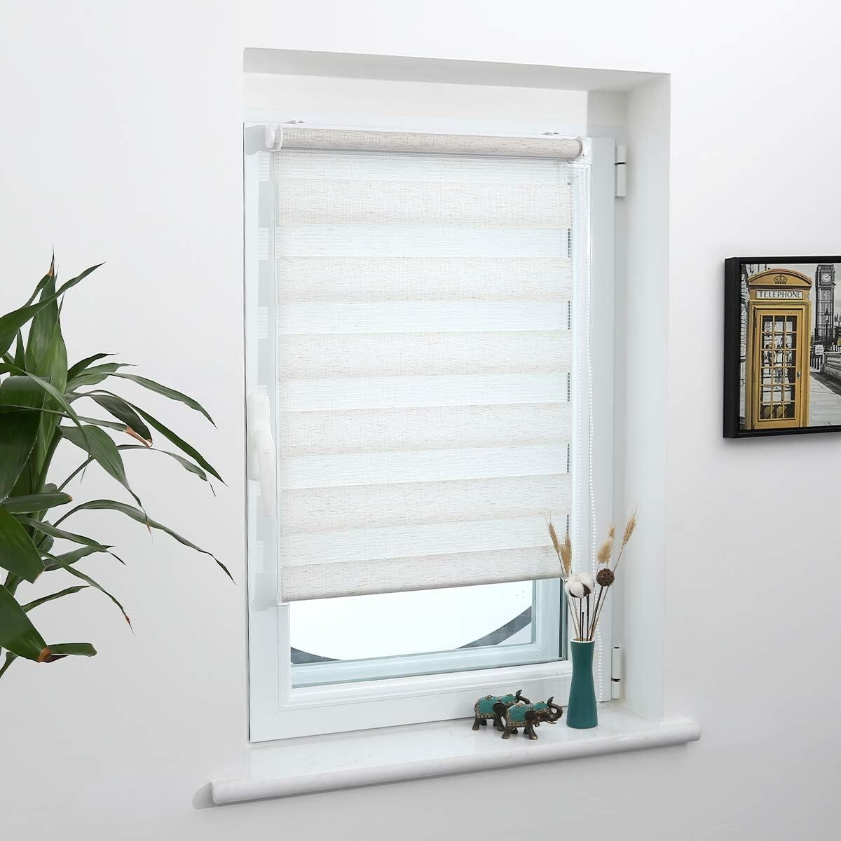 Store enrouleur jour nuit Grandekor blanc 80x230 cm pour tamiser la lumière