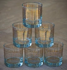 VINTAGE Double Old Fashion Glasses Marie Todd Set of 6 Luxury Design Los Angeles