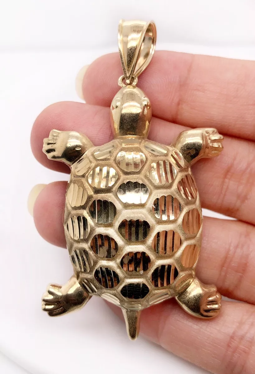 Mens 10K Solid Yellow Gold Turtle Tortoise 2.7