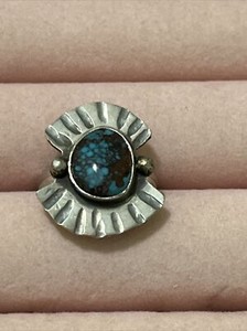 Artist Stamped Natural Turquoise Silver Ring bought from Bisbee AZ Sz 6 