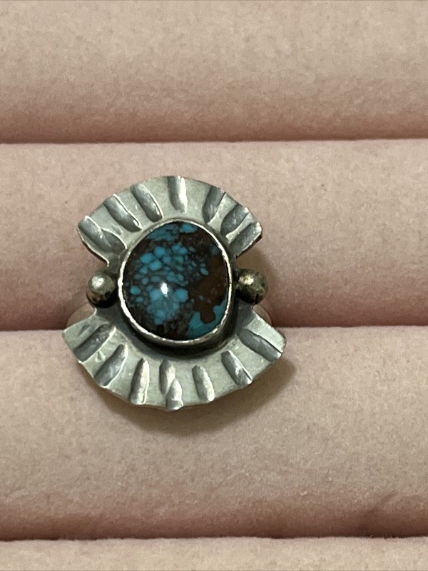 Artist Stamped Natural Turquoise Silver Ring bought from Bisbee AZ Sz 6 