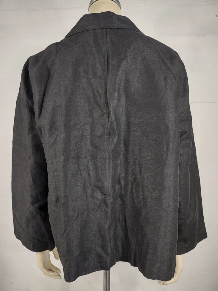 Eileen Fisher Chaqueta Blazer Frente Abierto Mezcla Lino Negro Damas Mujeres 1X Foto 4 de 4