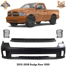 Front Bumper Cover Fascia & Fog Light Assembly Kit For 2013-2018 Dodge Ram 1500