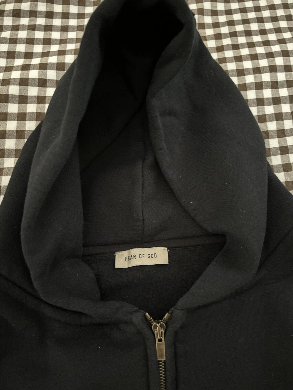 Felpa con cappuccio in pile Fear of God nera con cerniera taglia small