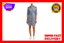 Time and Tru Women's Roll Tab Shirt Dress SIZE L STRIPED --Q1--