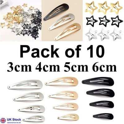 10 x Hair Clips Snap Hairpins Slides Women Girls Kids Baby School Grip Set Metal - Image 1 of 4