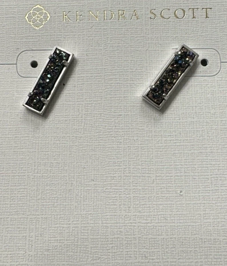 Kendra Scott 女士酒吧银色耳钉多色 Drusy 全新 — 第 2/3 张图片