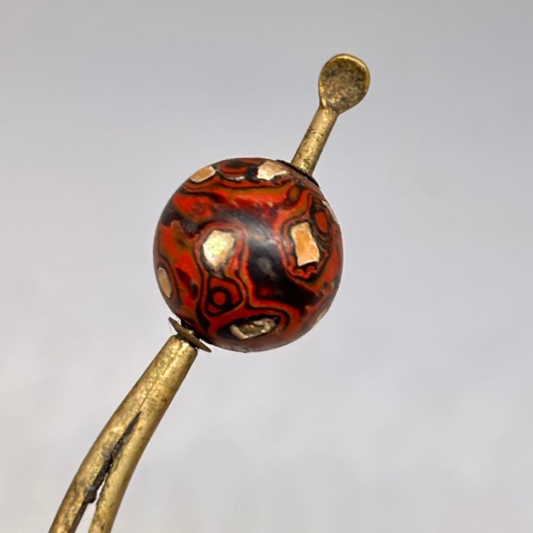 Antique Dragonfly Ball Hairpin Red Brown Marble Vintage Gold Hairpin used