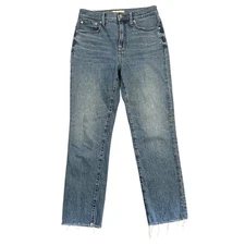 Madewell The Perfect Vintage Jean Raw Hem Light Wash Straight Leg Denim Size 26