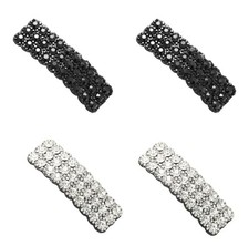 4Pcs Black and Sliver Rhinestone Snap Hair Clips Shining Crystal Clips