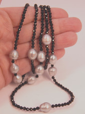 36" Tahitian Pearl and Black Spinel Necklace, Rhodium over 925 Sterling Silver