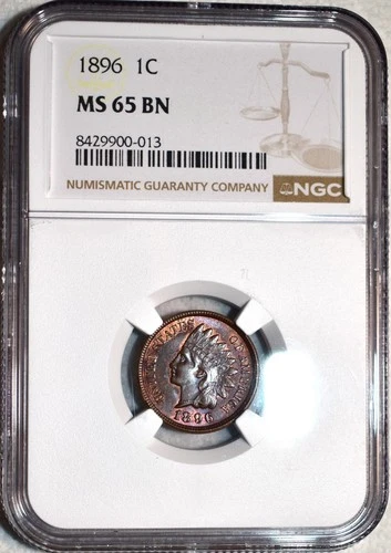 NGC MS-65 BN 1896 Indian Head Cent, Razor-Sharp, Attractively Toned Gem!
