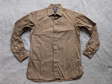 Turnbull Asser Shirt Men Small Brown Cotton Made England Hidden Placket Bespoke