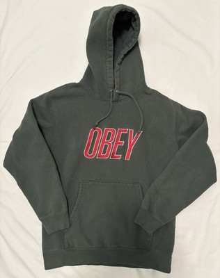 OBEY Clothing Stitched Logo Hoodie Men's Size Small Green Pullover