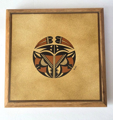 Vintage SW Design Trivet/Wall Art Oak Framed Ceramic Tile Signed by Peartree 9''