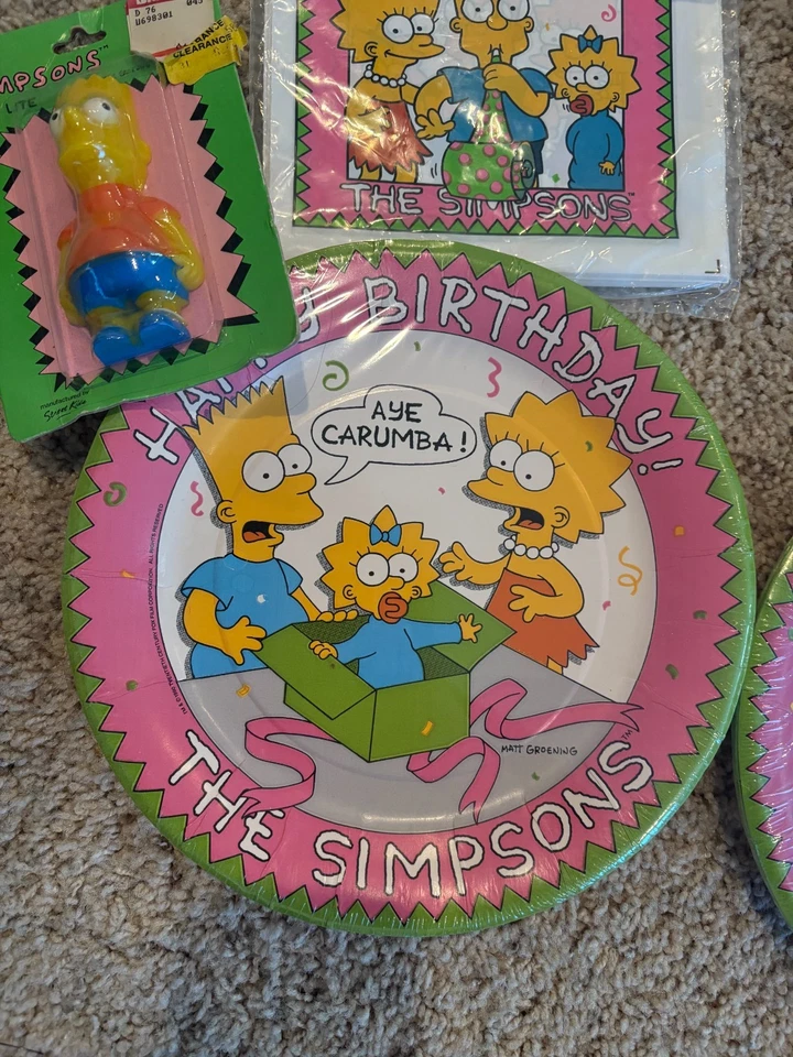 Lote de fiesta vintage de Los Simpson 1989-1990 - platos sellados, bolsas, sombreros, goma Foto 2 de 4
