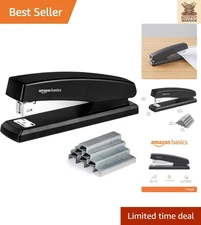 Versatile 25-Sheet Black Stapler with 1000 Staples - Non-Slip Rubber Base