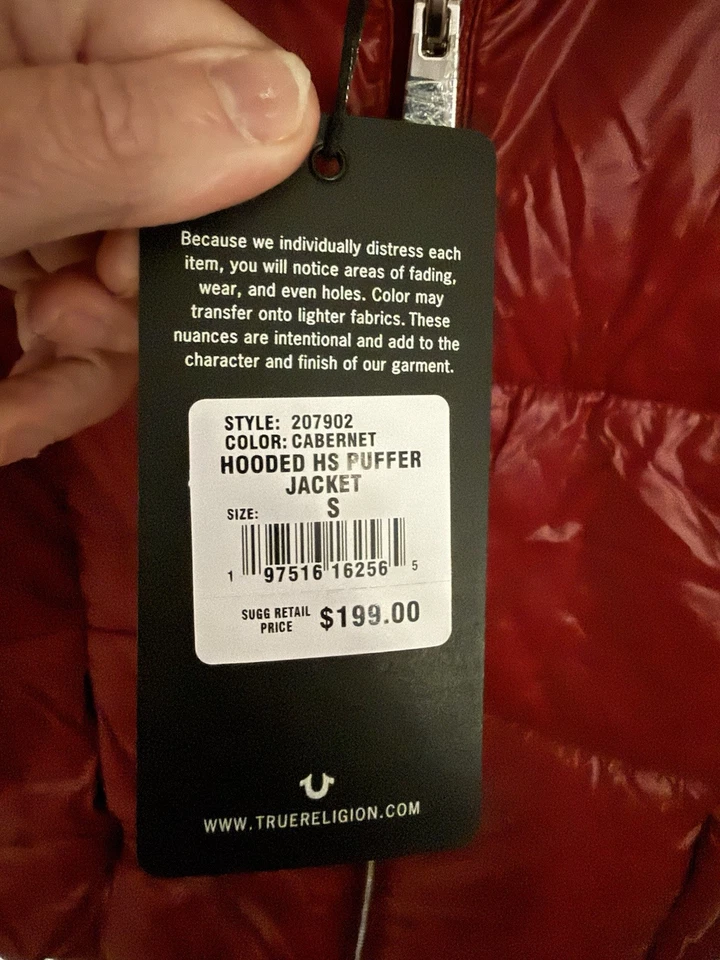 True Religion Puffer Jacket Size S – Burgundy Red Hood – MSRP $199 – NWT - Image 2 of 3