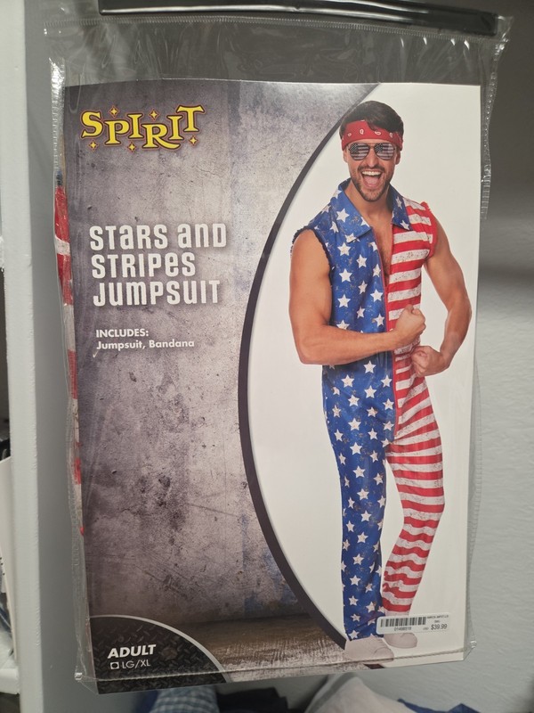 NEW Spirit America Stars Stripes Adult Jumpsuit Size L/XL 4th Of July FIFA CUP