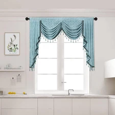 Blue Jacquard Waterfall Valance with Luxury Beads Luxury Curtains Valance for Li