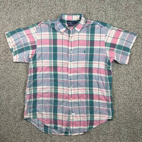 VTG Polo Ralph Lauren Dress Shirt Mens L Plaid Button Down Madras Multi Color - Picture 2 of 7