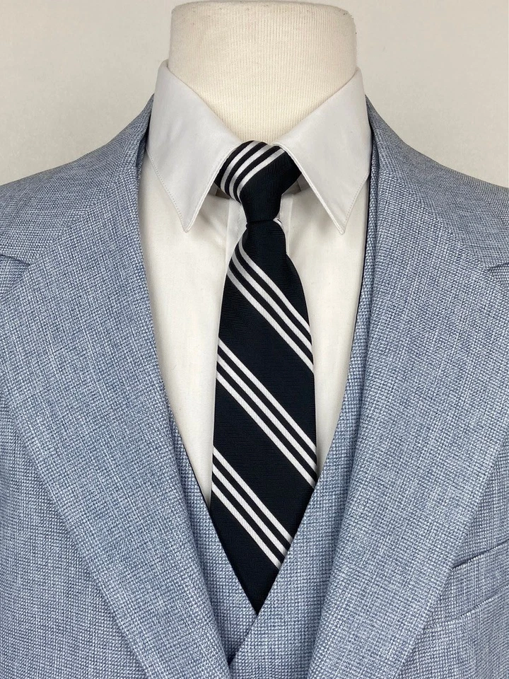 VINTAGE SEARS Mens 42R Light Blue Soft 3 Piece Suit W/ Vest & Dress Pants 34x28 - Image 3 of 4