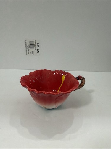  Coupe fleur coquelicot céramique rouge avec poignée coccinelle peinte main 6" - Photo 1/8