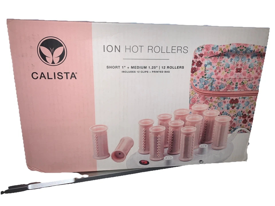 Calista Tools Ion Hot Rollers 12 1" Corto 1.25" Mediano Clips Soporte Estuche Rosa QVC Foto 2 de 4