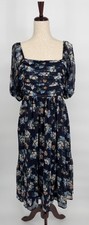 LC Lauren Conrad Women's Midi Smocked Floral Balloon Sleeve Dress Pockets Church