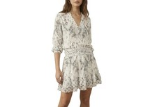 Poupette St Barth Ilona Parrot Print V-Neck Long Sleeve Mini Dress Small