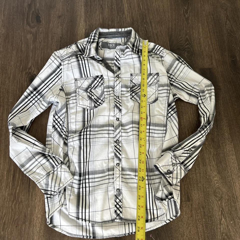 Camisa BKE Para Hombre Grande Negra Blanca Cuadros Perla-A Presión Ligera Ajuste Estándar Foto 3 de 4