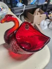 Vintage Fenton Glass Ruby Red Swan Figurine Jewelry Trinket Dish Decorative Art