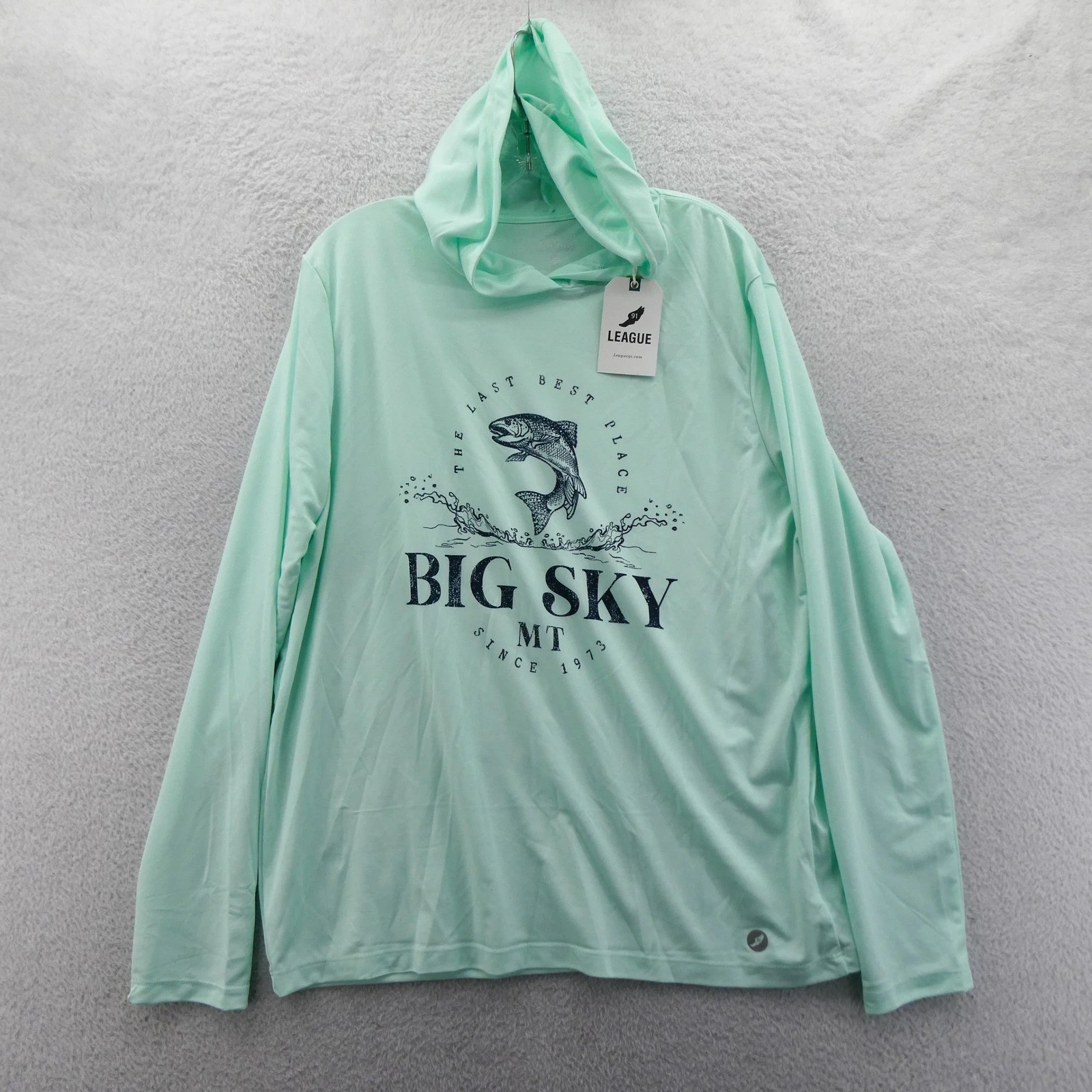 League Hoodie Mens Large Big Sky MT Mint Green Sun Protection Recycled Polyester
