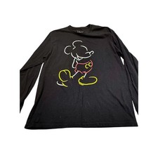 Camiseta negra manga larga contorno de Mickey Mouse de Disney para hombre camiseta gráfica L