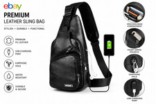 Black Chest Crossbody Bag Sling Backpack for Men w/USB Charge Port-Free Shipping
