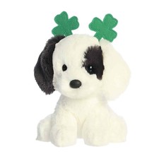 New Aurora St. Patrick's Day Irish Clover Dog Stuffed Animal - White 6 Inches