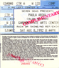 PAULA ABDUL CONCERT TICKET STUB, 8/08/1992, GARDEN STATE ARTS CENTER