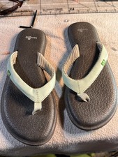 Sanuk Yoga Chakra Green Comfort Flip Flops SWS10577 Women US 8