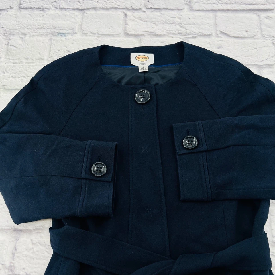 Talbots Womens Blazer Size 12 Dark Blue Belted Cardigan Jacket Elegant Stylish - Image 2 of 4