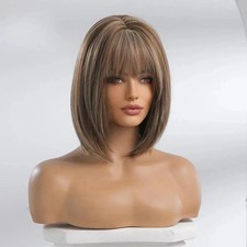 Human Hair Fashion Women's With Short Brown Blond Bob Wigs 12 In