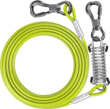 50 FT Dog Tie Out Cable with Spring, Shock Absorbing Tether Chains for outside A